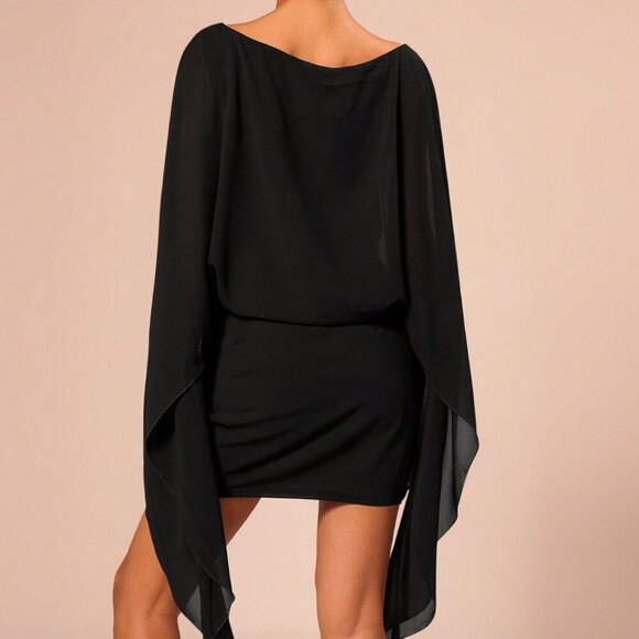 Black Party Women's Boat Neck Draped Sleeve Slouch Mini Dress - Picture 2 of 6